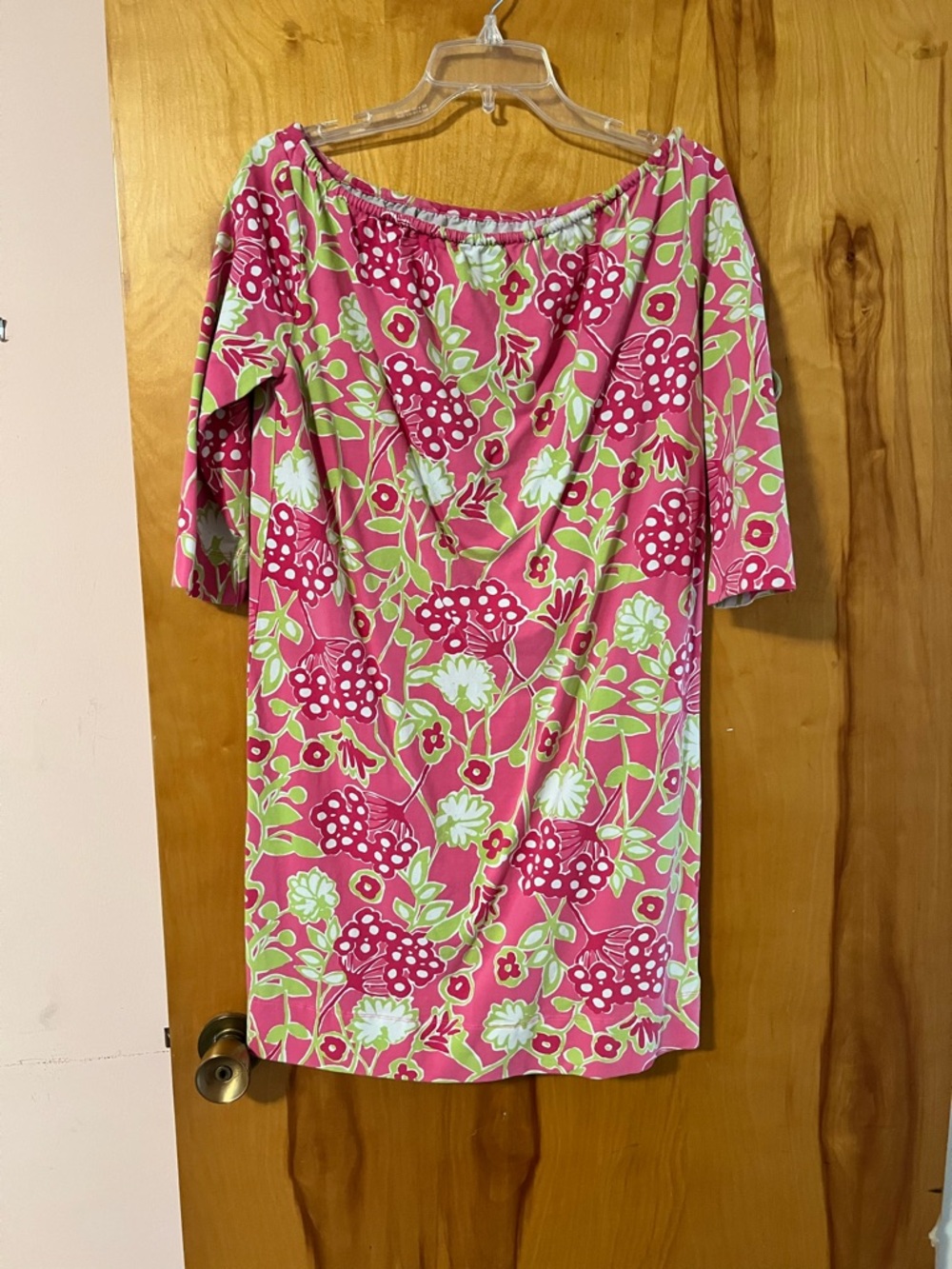 Lilly Pulitzer Pink and Green Floral Off-Shoulder Midi Dress Vintage